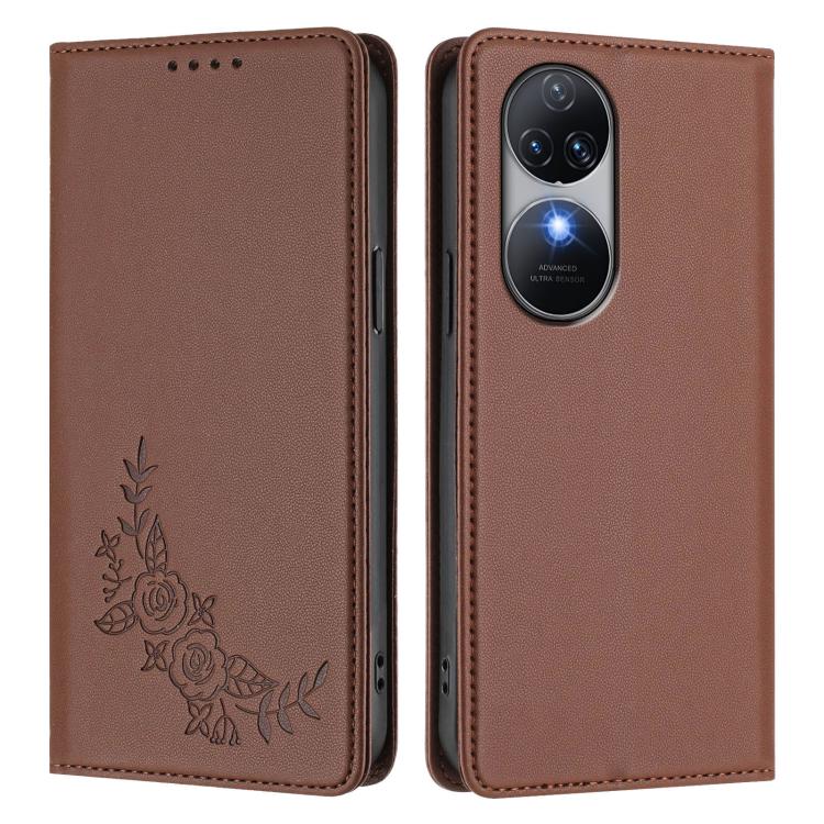 For Oukitel C38 Peony Embossed Magnetic RFID Vegan Leather Phone Case