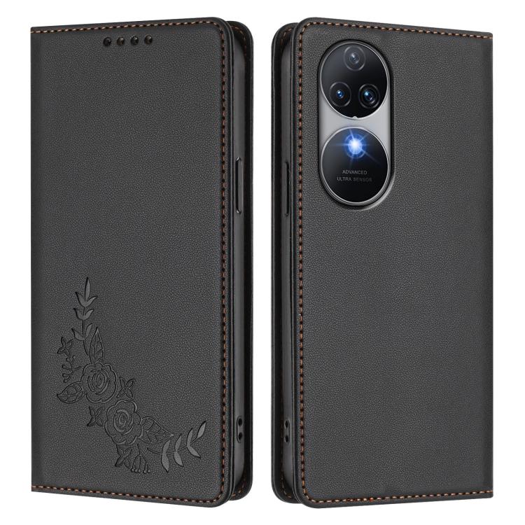 For Oukitel C38 Peony Embossed Magnetic RFID Vegan Leather Phone Case