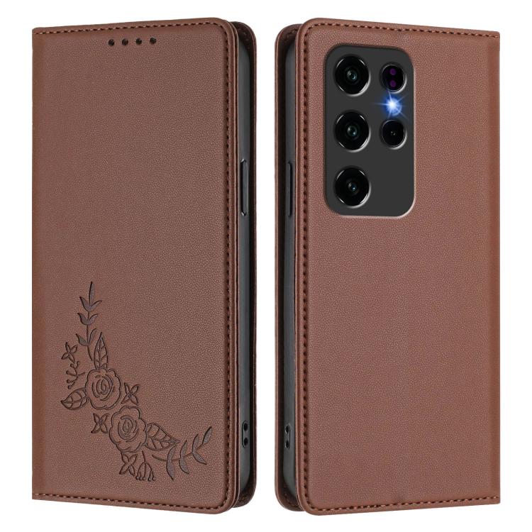 For Oukitel C2 Peony Embossed Magnetic RFID Vegan Leather Phone Case