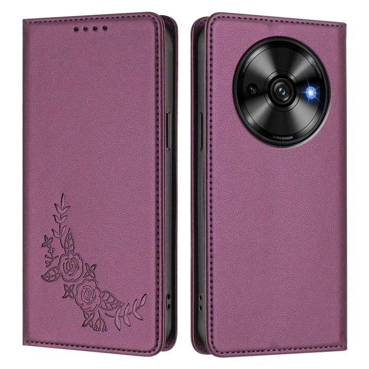 For Oukitel C59 / C59 Pro Peony Embossed Magnetic RFID Vegan Leather Phone Case