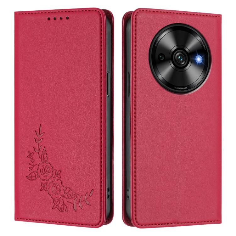 For Oukitel C59 / C59 Pro Peony Embossed Magnetic RFID Vegan Leather Phone Case