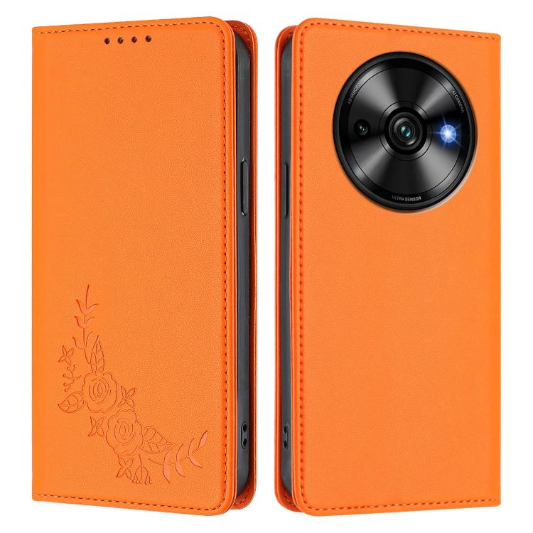 For Oukitel C59 / C59 Pro Peony Embossed Magnetic RFID Vegan Leather Phone Case