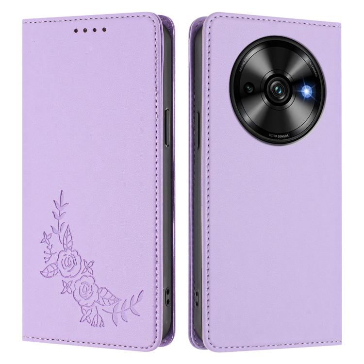 For Oukitel C59 / C59 Pro Peony Embossed Magnetic RFID Vegan Leather Phone Case