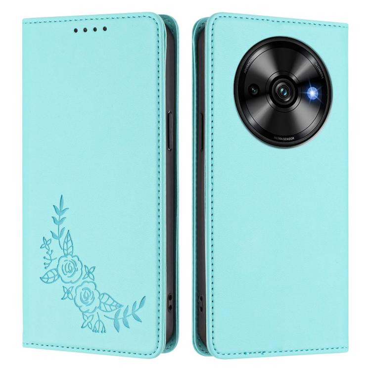 For Oukitel C59 / C59 Pro Peony Embossed Magnetic RFID Vegan Leather Phone Case