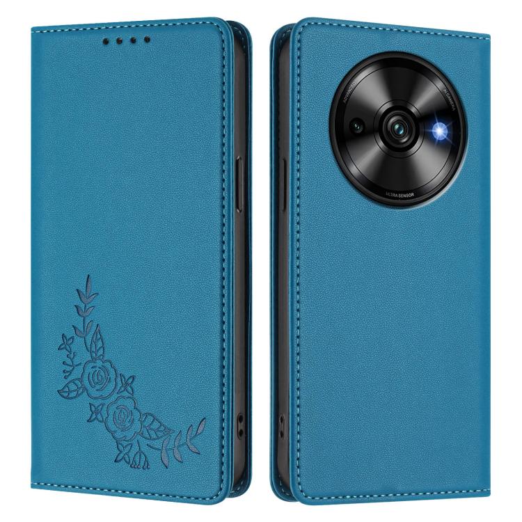 For Oukitel C59 / C59 Pro Peony Embossed Magnetic RFID Vegan Leather Phone Case