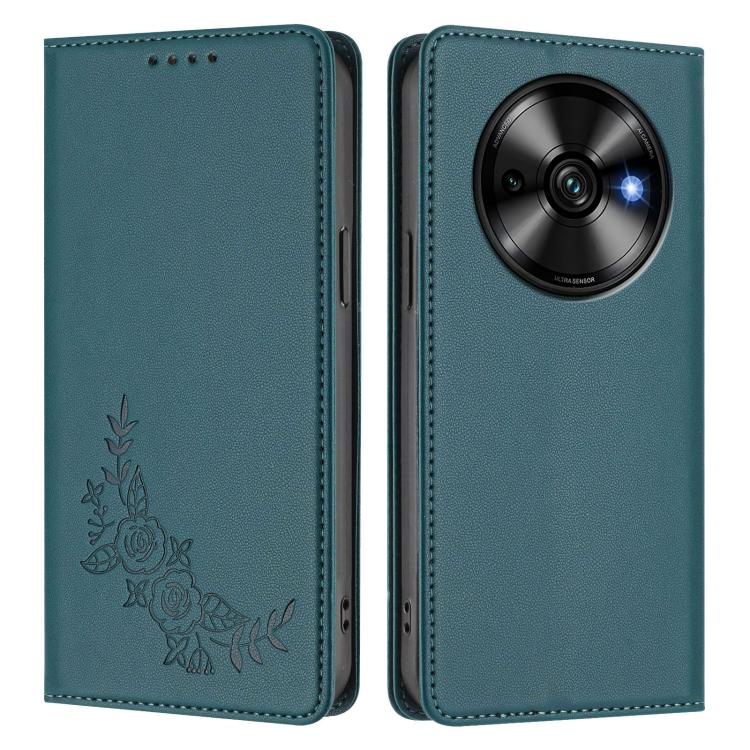 For Oukitel C59 / C59 Pro Peony Embossed Magnetic RFID Vegan Leather Phone Case