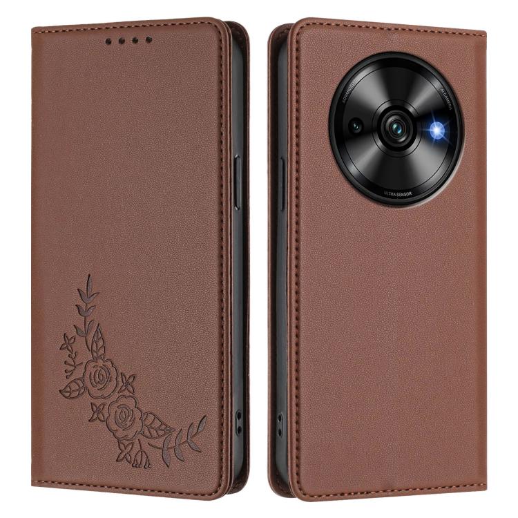 For Oukitel C59 / C59 Pro Peony Embossed Magnetic RFID Vegan Leather Phone Case