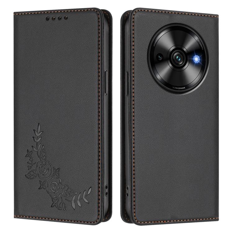 For Oukitel C59 / C59 Pro Peony Embossed Magnetic RFID Vegan Leather Phone Case