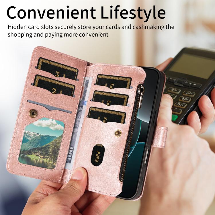 For Samsung Galaxy A36 5G Mandala Embossed 9-Card Zipper RFID Vegan Leather Phone Case with Short Lanyard