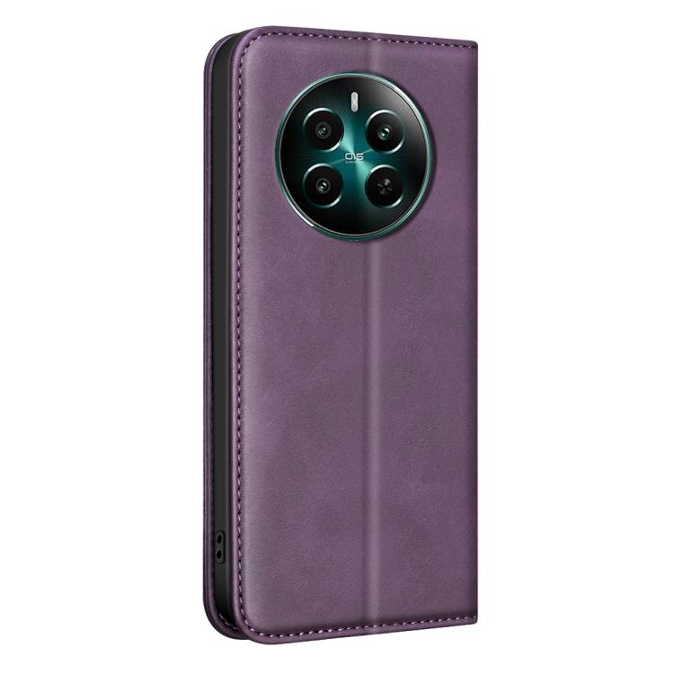 For Realme 12+ BINFEN COLOR Calfskin Texture Magnetic RFID Vegan Leather Phone Case