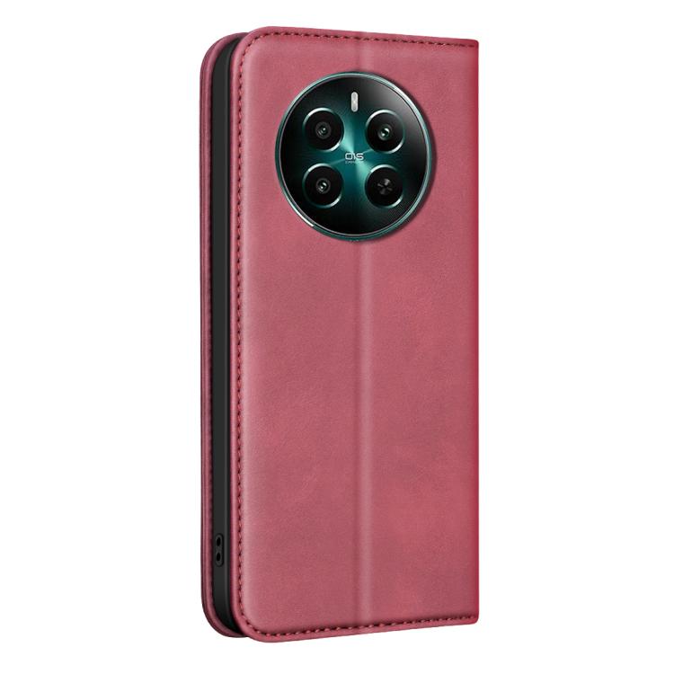 For Realme 12+ BINFEN COLOR Calfskin Texture Magnetic RFID Vegan Leather Phone Case