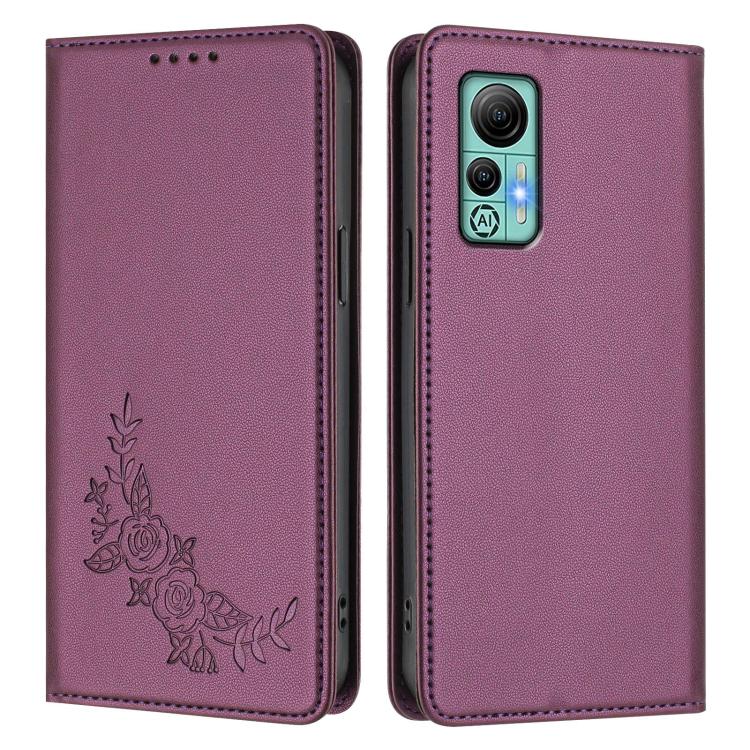 For Ulefone Note 14 Peony Embossed Magnetic RFID Vegan Leather Phone Case