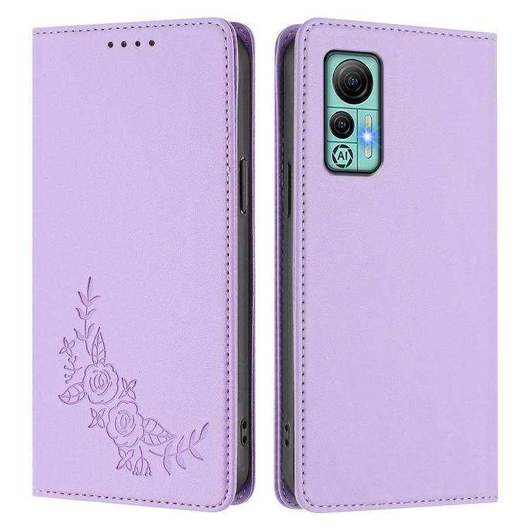 For Ulefone Note 14 Peony Embossed Magnetic RFID Vegan Leather Phone Case