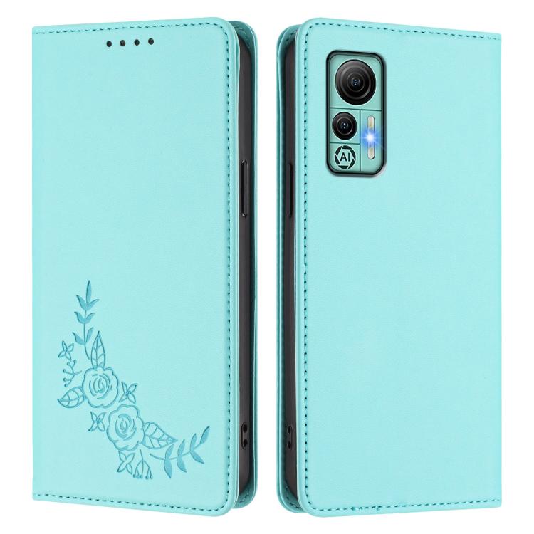 For Ulefone Note 14 Peony Embossed Magnetic RFID Vegan Leather Phone Case
