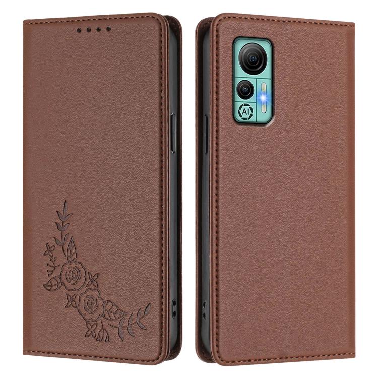 For Ulefone Note 14 Peony Embossed Magnetic RFID Vegan Leather Phone Case