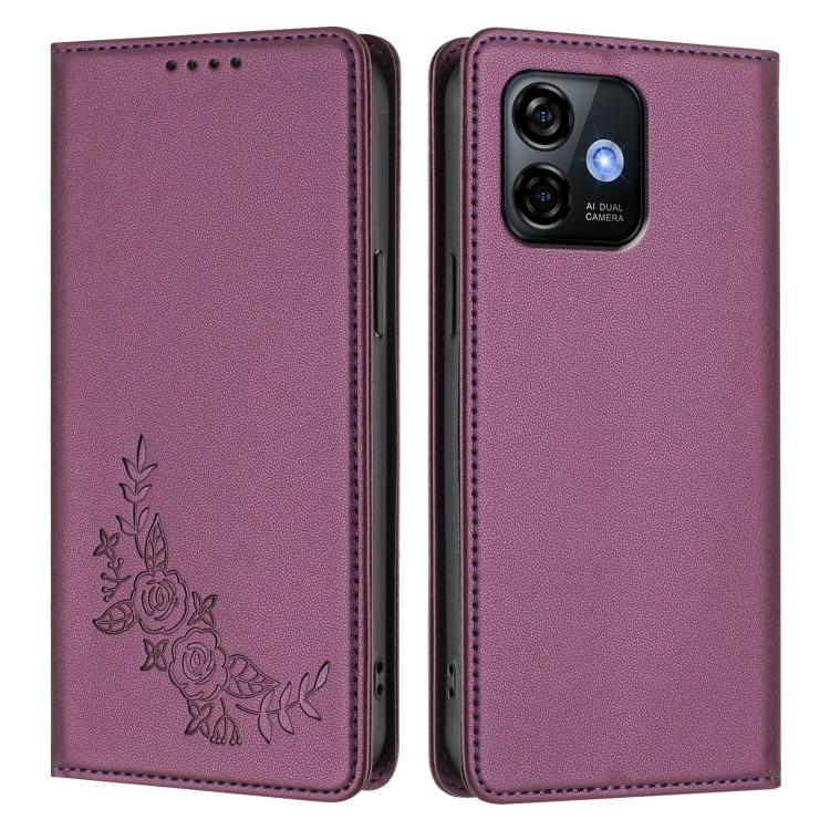 For Ulefone Note 16 Pro Peony Embossed Magnetic RFID Vegan Leather Phone Case