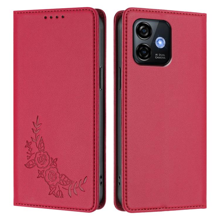 For Ulefone Note 16 Pro Peony Embossed Magnetic RFID Vegan Leather Phone Case