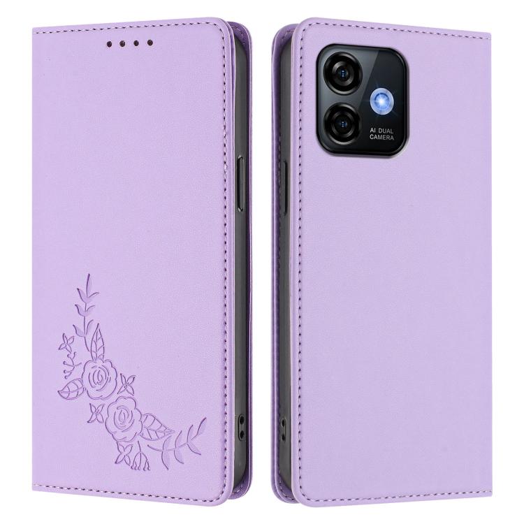 For Ulefone Note 16 Pro Peony Embossed Magnetic RFID Vegan Leather Phone Case