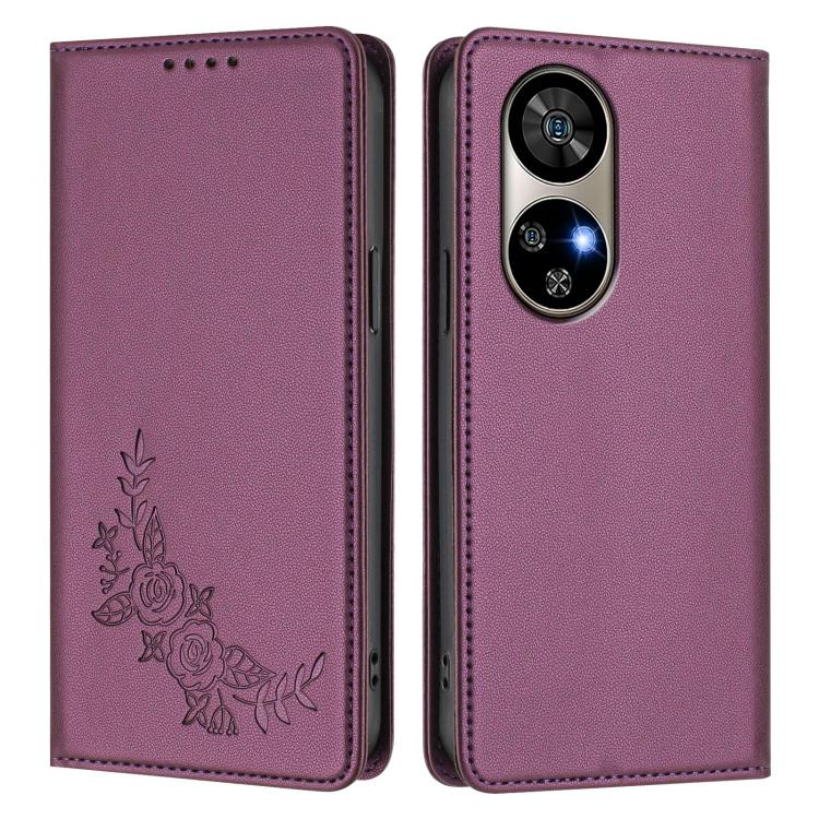 For Ulefone Note 17 Pro Peony Embossed Magnetic RFID Vegan Leather Phone Case