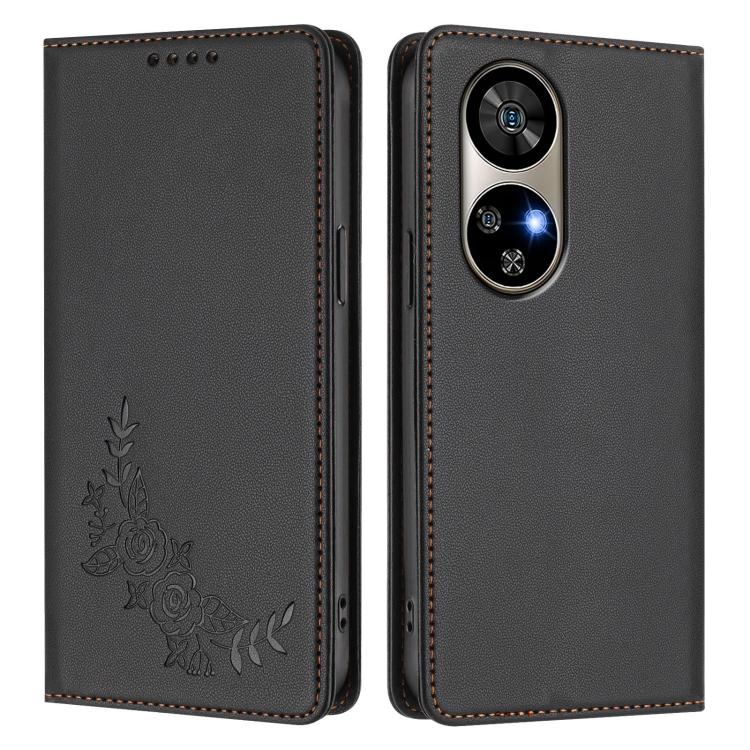 For Ulefone Note 17 Pro Peony Embossed Magnetic RFID Vegan Leather Phone Case