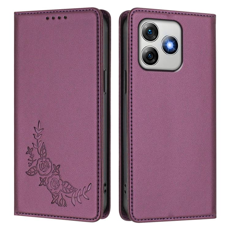 For Ulefone Note 18 Ultra 5G / 18 Pro Peony Embossed Magnetic RFID Vegan Leather Phone Case