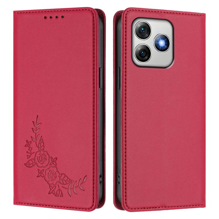For Ulefone Note 18 Ultra 5G / 18 Pro Peony Embossed Magnetic RFID Vegan Leather Phone Case