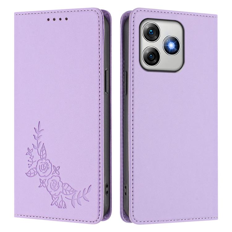 For Ulefone Note 18 Ultra 5G / 18 Pro Peony Embossed Magnetic RFID Vegan Leather Phone Case