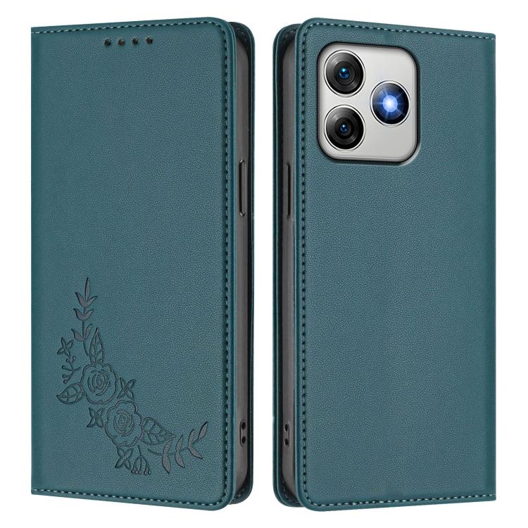 For Ulefone Note 18 Ultra 5G / 18 Pro Peony Embossed Magnetic RFID Vegan Leather Phone Case