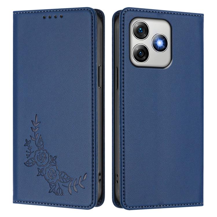 For Ulefone Note 18 Ultra 5G / 18 Pro Peony Embossed Magnetic RFID Vegan Leather Phone Case