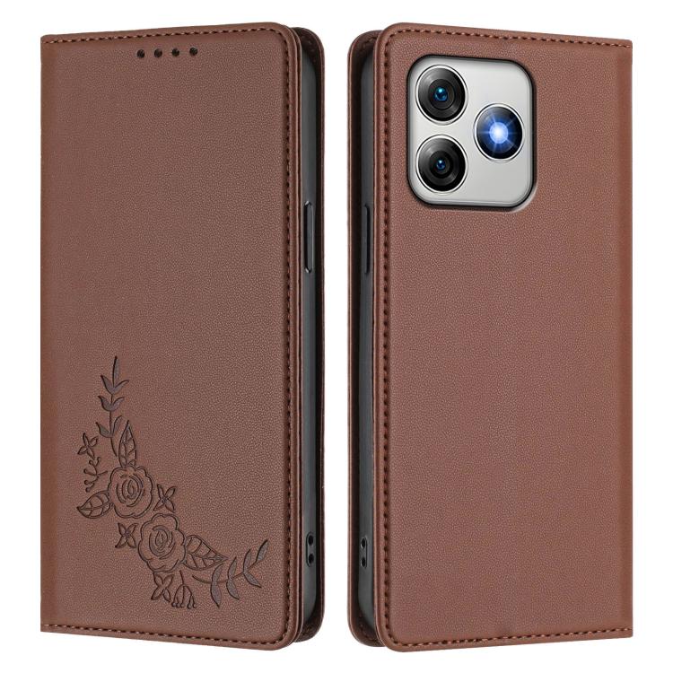 For Ulefone Note 18 Ultra 5G / 18 Pro Peony Embossed Magnetic RFID Vegan Leather Phone Case