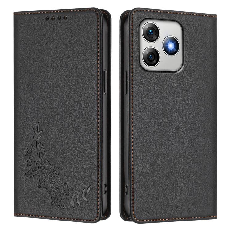 For Ulefone Note 18 Ultra 5G / 18 Pro Peony Embossed Magnetic RFID Vegan Leather Phone Case