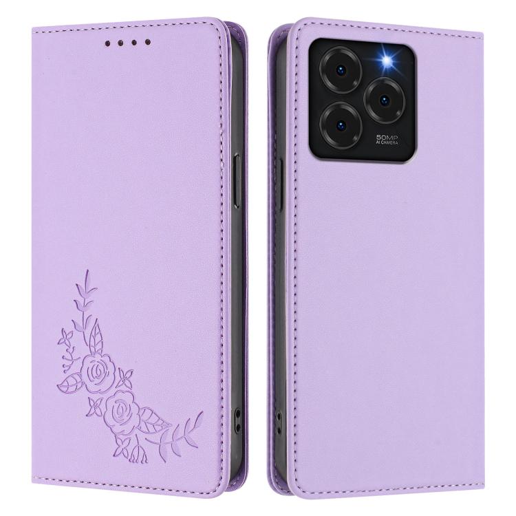For Ulefone Note 20 Pro Peony Embossed Magnetic RFID Vegan Leather Phone Case