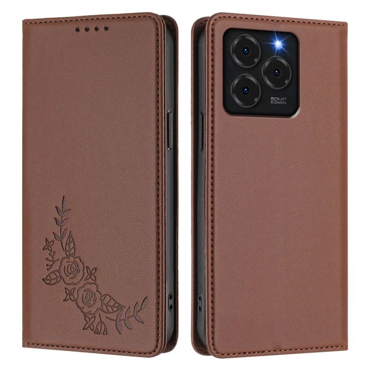 For Ulefone Note 20 Pro Peony Embossed Magnetic RFID Vegan Leather Phone Case