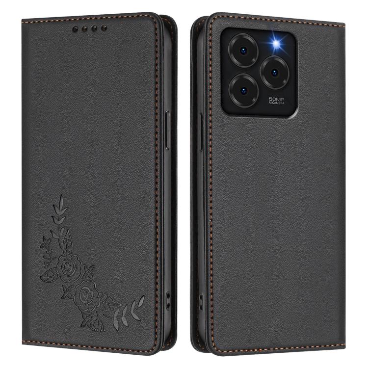 For Ulefone Note 20 Pro Peony Embossed Magnetic RFID Vegan Leather Phone Case