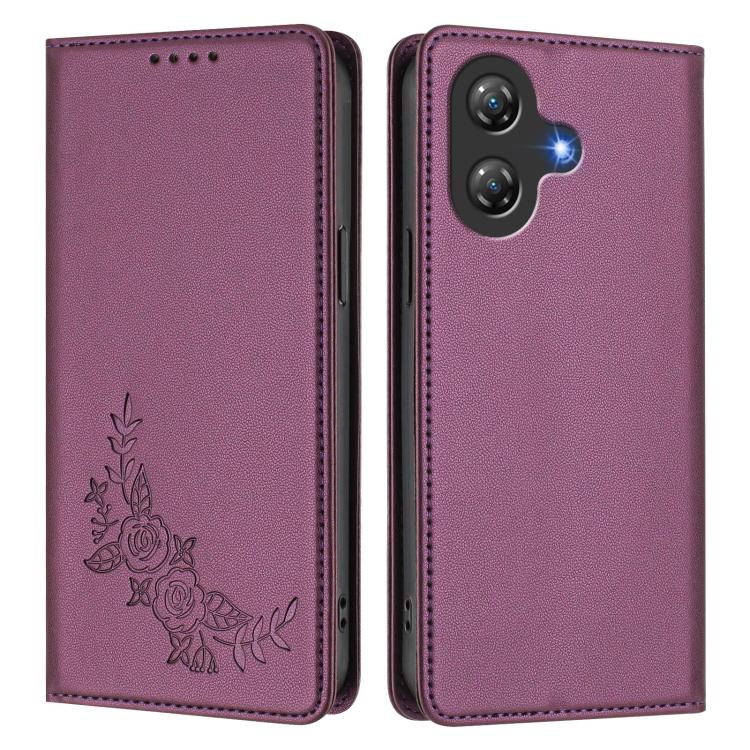 For Ulefone Note 21 Peony Embossed Magnetic RFID Vegan Leather Phone Case