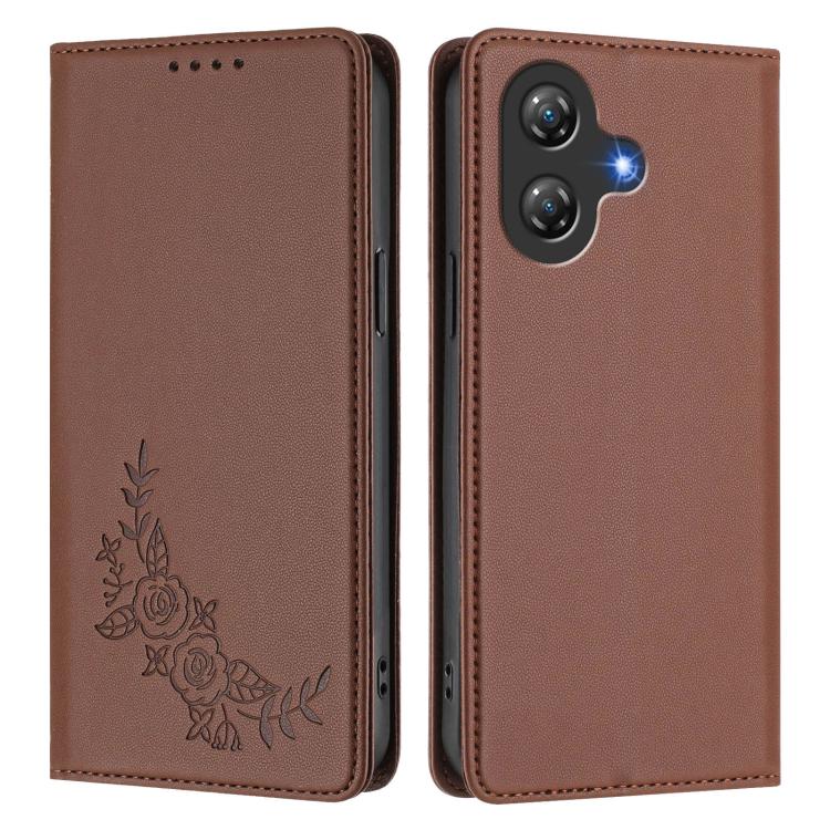 For Ulefone Note 21 Peony Embossed Magnetic RFID Vegan Leather Phone Case