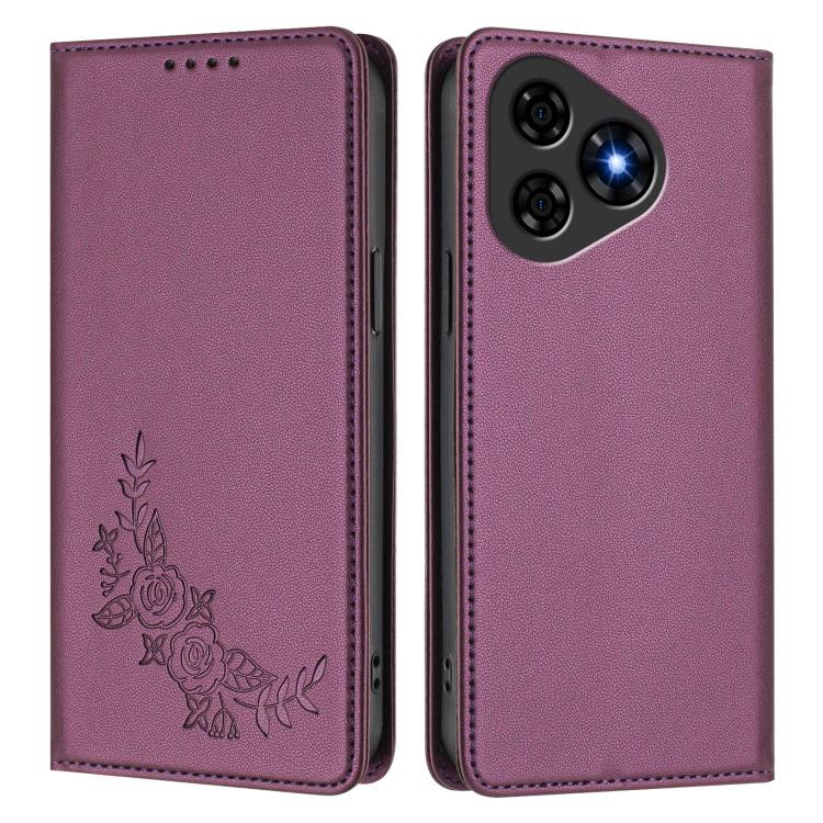 For Ulefone Note 19 Peony Embossed Magnetic RFID Vegan Leather Phone Case
