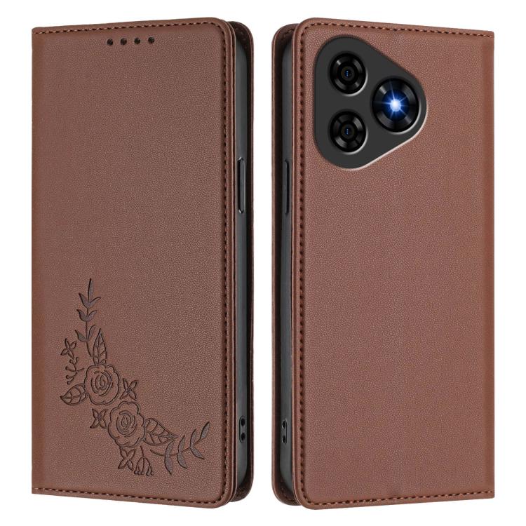 For Ulefone Note 19 Peony Embossed Magnetic RFID Vegan Leather Phone Case