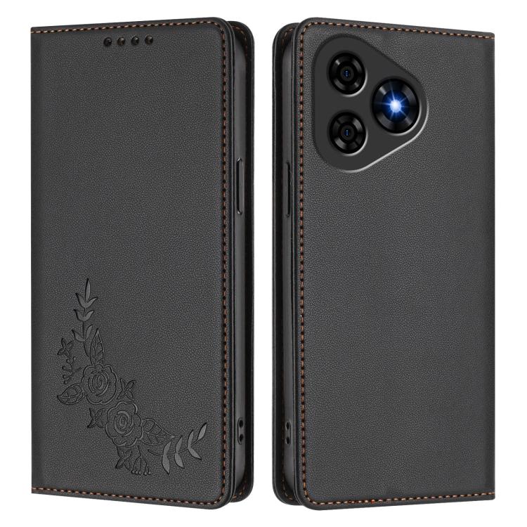 For Ulefone Note 19 Peony Embossed Magnetic RFID Vegan Leather Phone Case