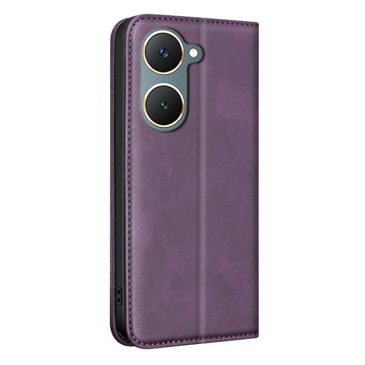 For vivo Y03 4G Global BINFEN COLOR Calfskin Texture Magnetic RFID Vegan Leather Phone Case