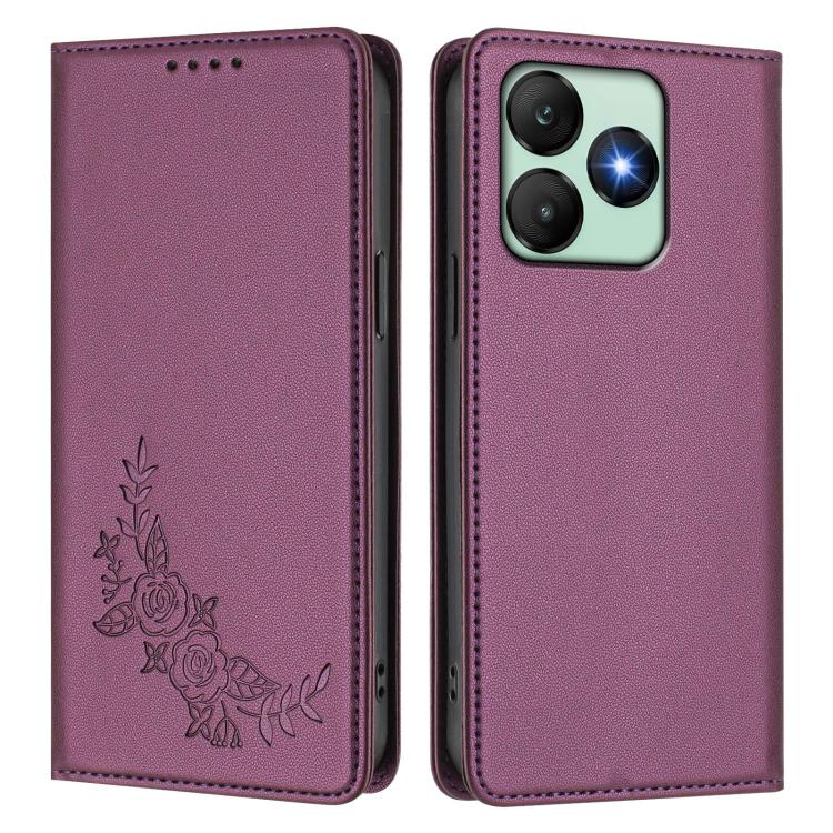 For Wiko T20 Peony Embossed Magnetic RFID Vegan Leather Phone Case