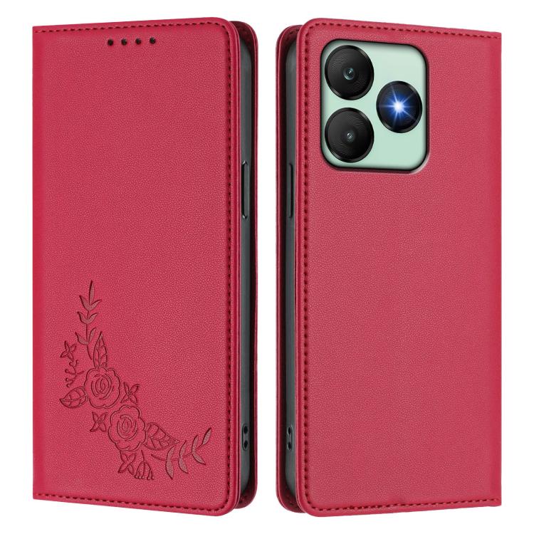 For Wiko T20 Peony Embossed Magnetic RFID Vegan Leather Phone Case