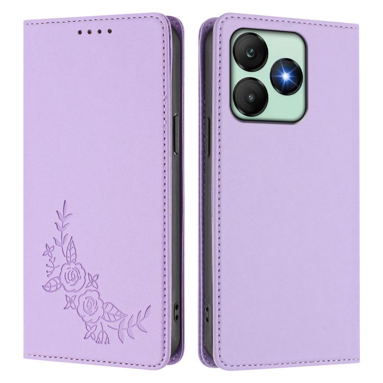 For Wiko T20 Peony Embossed Magnetic RFID Vegan Leather Phone Case