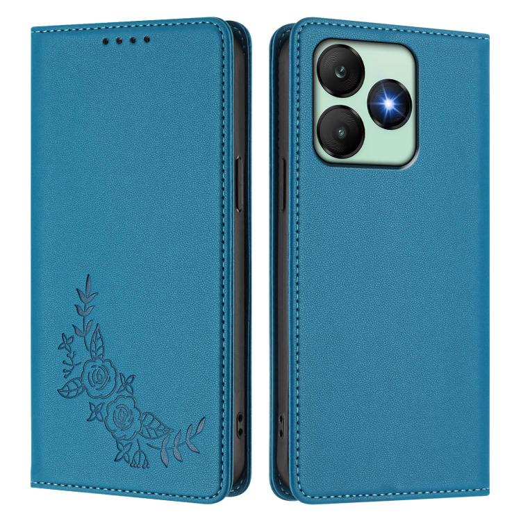 For Wiko T20 Peony Embossed Magnetic RFID Vegan Leather Phone Case
