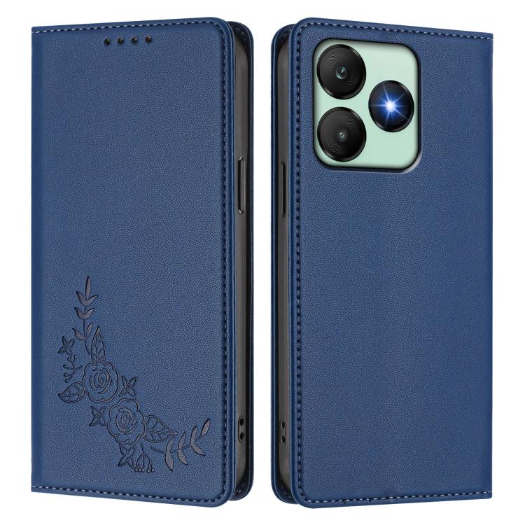 For Wiko T20 Peony Embossed Magnetic RFID Vegan Leather Phone Case