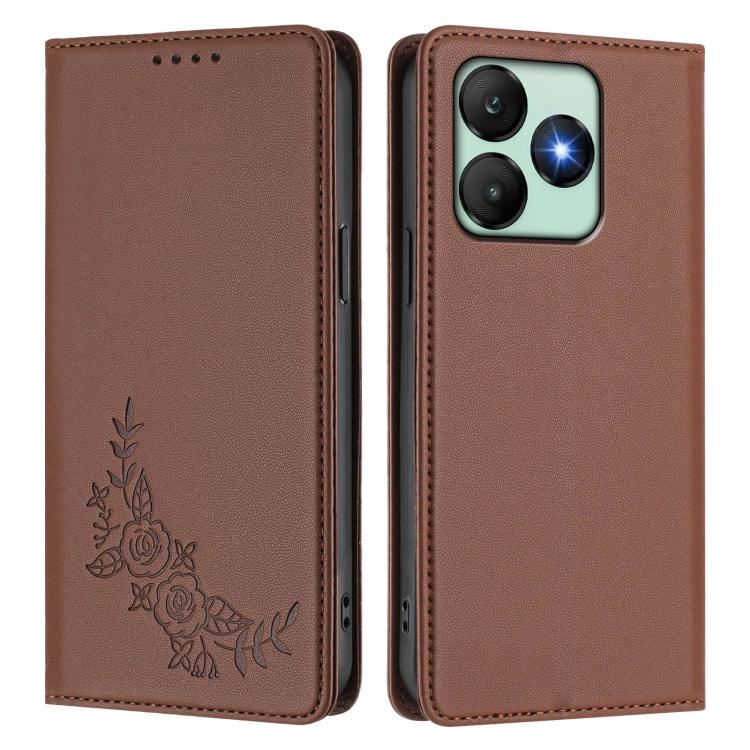 For Wiko T20 Peony Embossed Magnetic RFID Vegan Leather Phone Case