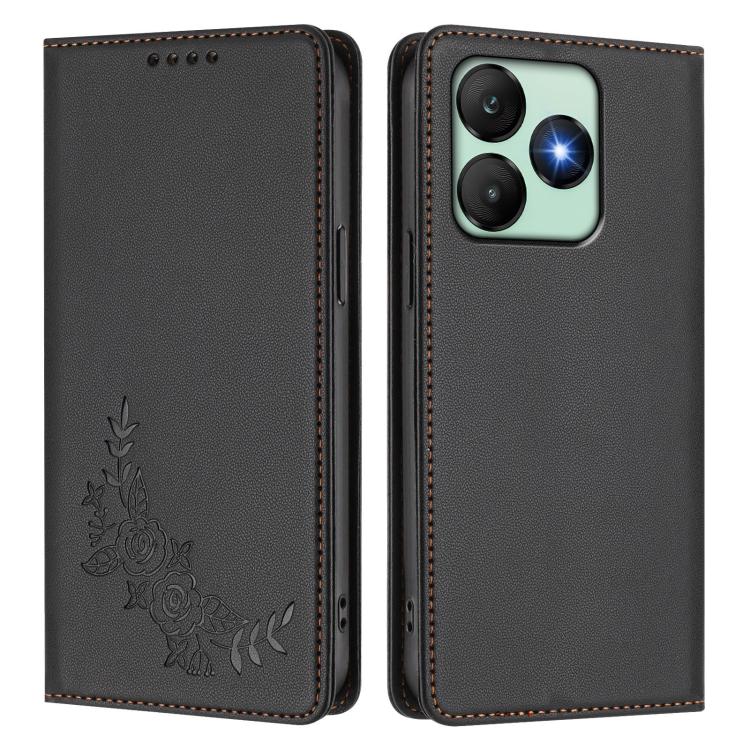 For Wiko T20 Peony Embossed Magnetic RFID Vegan Leather Phone Case