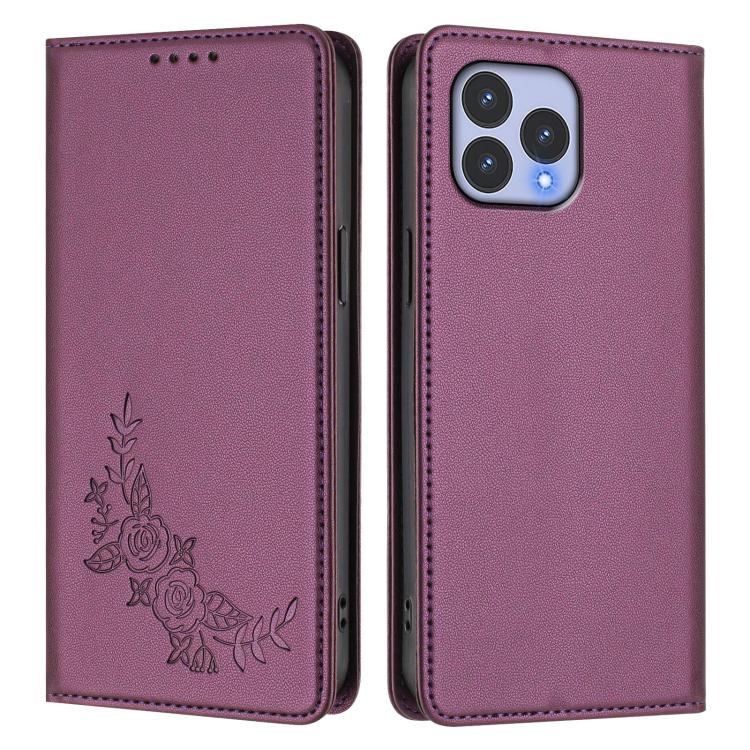 For Wiko T60 / Cubot P80 Peony Embossed Magnetic RFID Vegan Leather Phone Case