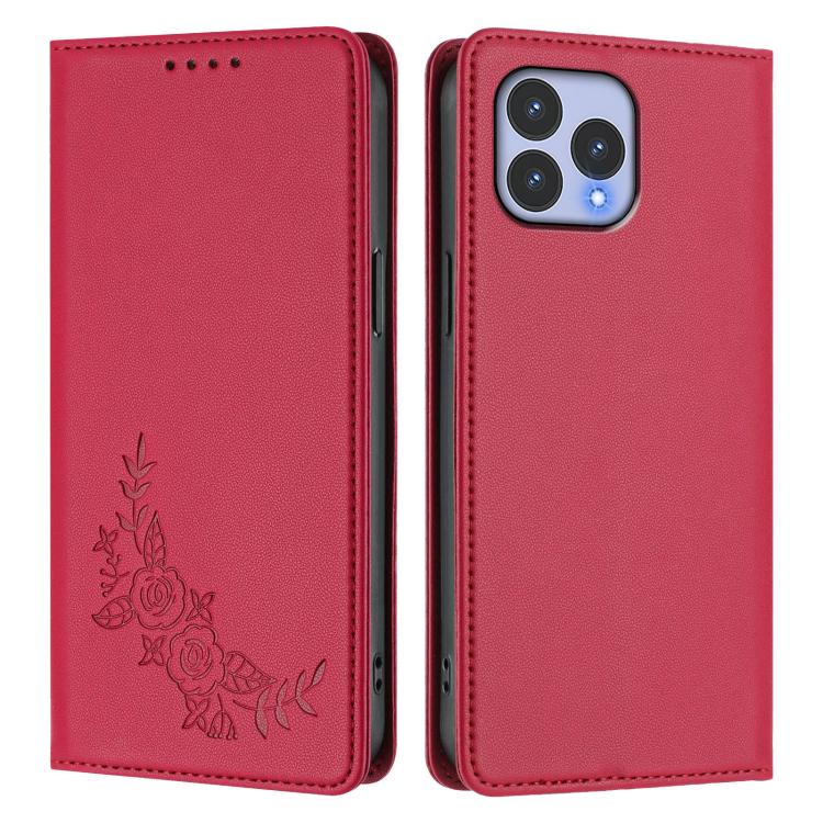 For Wiko T60 / Cubot P80 Peony Embossed Magnetic RFID Vegan Leather Phone Case