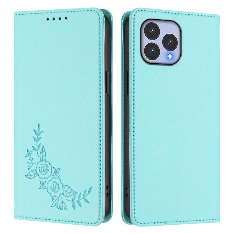For Wiko T60 / Cubot P80 Peony Embossed Magnetic RFID Vegan Leather Phone Case